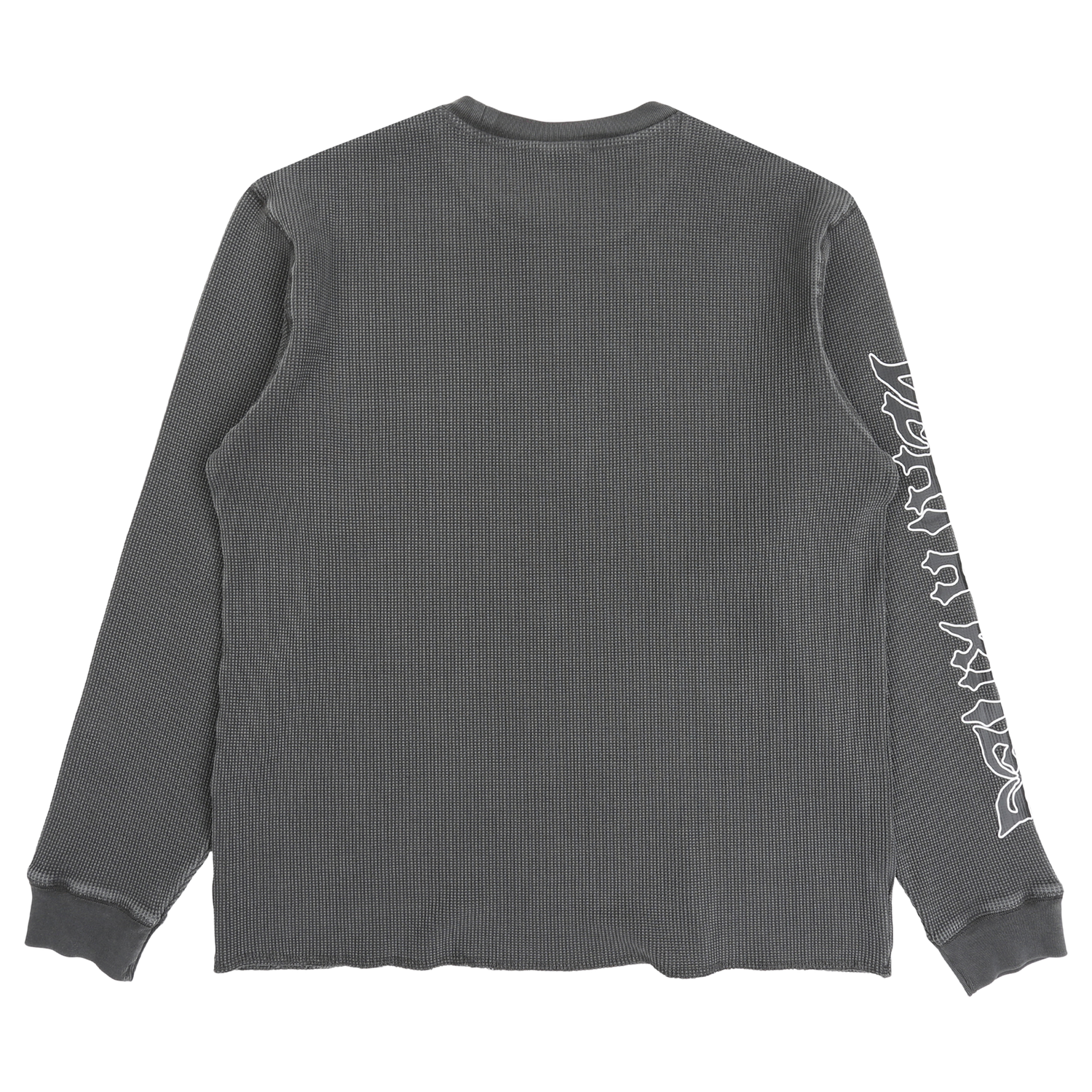 Script Sleeve Waffle Knit Crewneck Top - Black Garment Dyed